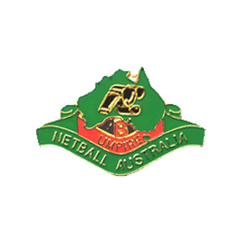 Netball Australia logo with green and gold emblem and red ribbon text