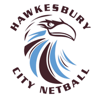 Hawkesbury City Netball logo with a stylized bird in maroon, blue, and black.