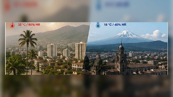 Contraste entre una ciudad cálida y húmeda y una ciudad templada y seca