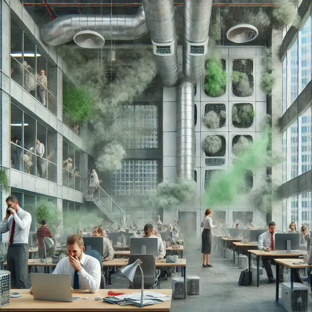 Imagen representativa del Síndrome del Edificio Enfermo en una oficina.