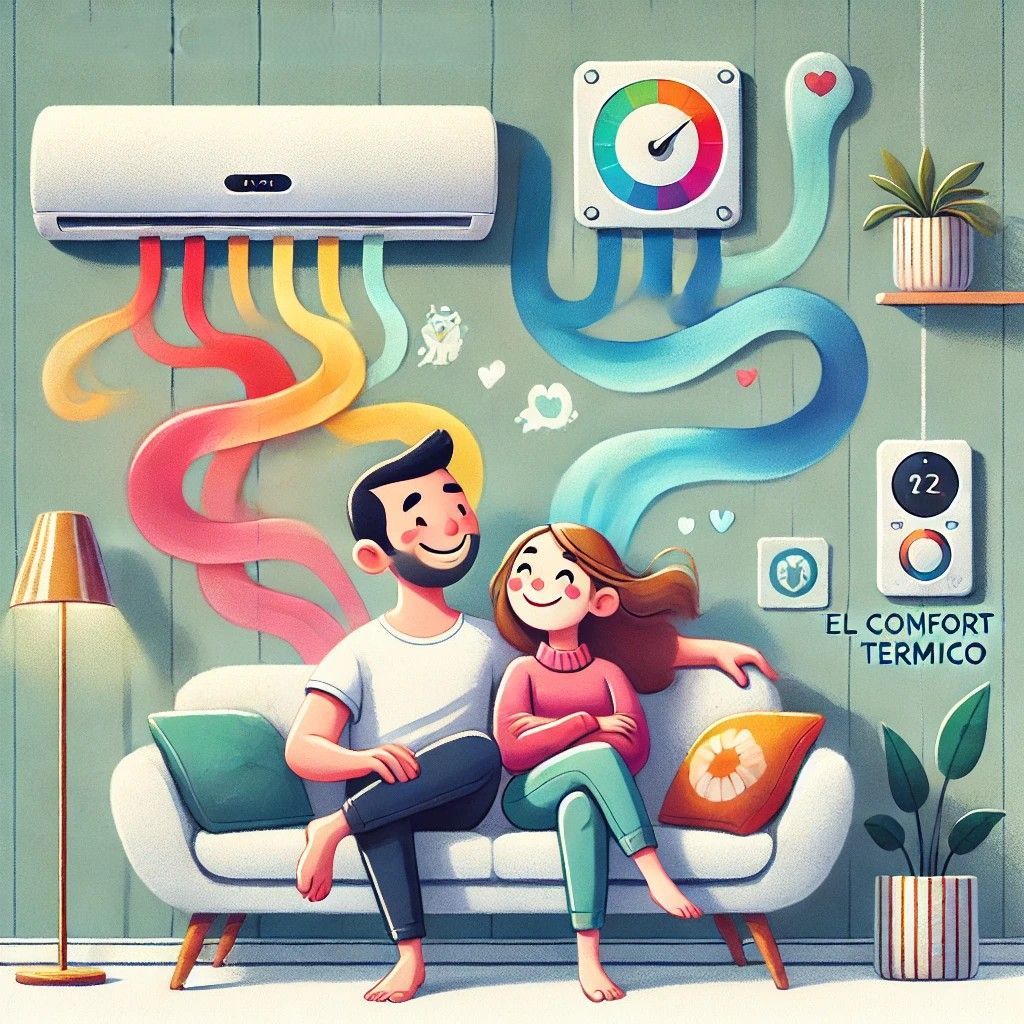  una pareja en un espacio armonioso con un sistema HVAC manteniendo el balance térmico ideal.