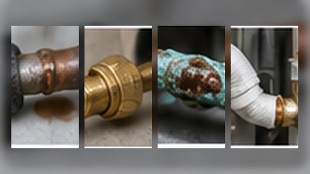 Conexiones, uniones, corrosión y tubería dañada que representan puntos comunes de fuga de refrigerante en sistemas minisplit.