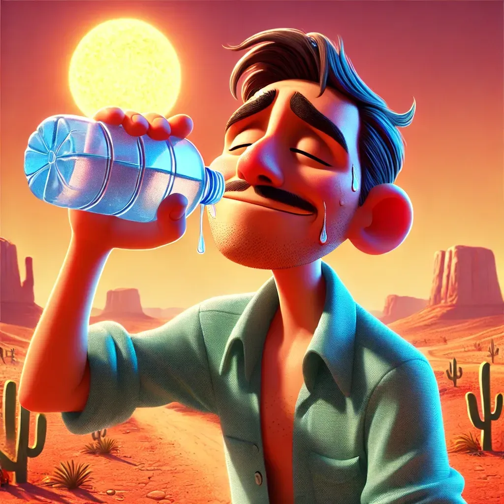 Una persona hidratándose bajo el calor extremo.