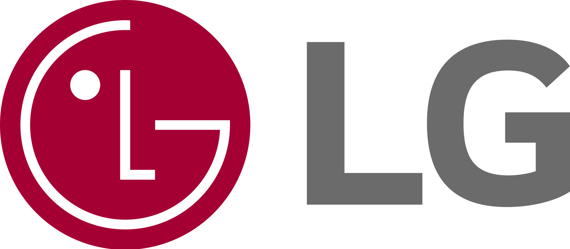 Un logo de LG con un círculo rojo y letras grises.