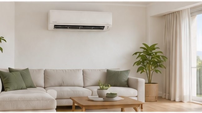 Minisplit con calefacción instalado en una sala residencial, preparado para climatizar el mismo espacio durante temporadas cálidas y frías en México