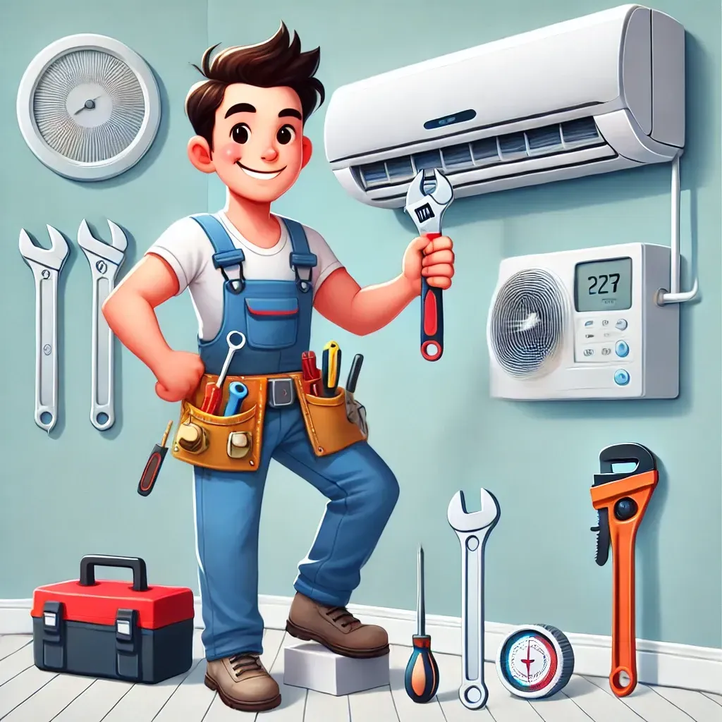 Un especialista en HVAC instalando un sistema de aire acondicionado en una habitación, con las herramientas adecuadas y demostrando su conocimiento en el trabajo.