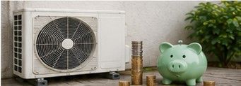 Unidad condensadora junto a elementos de ahorro, representación del menor esfuerzo eléctrico cuando el sistema opera con un ajuste razonable.