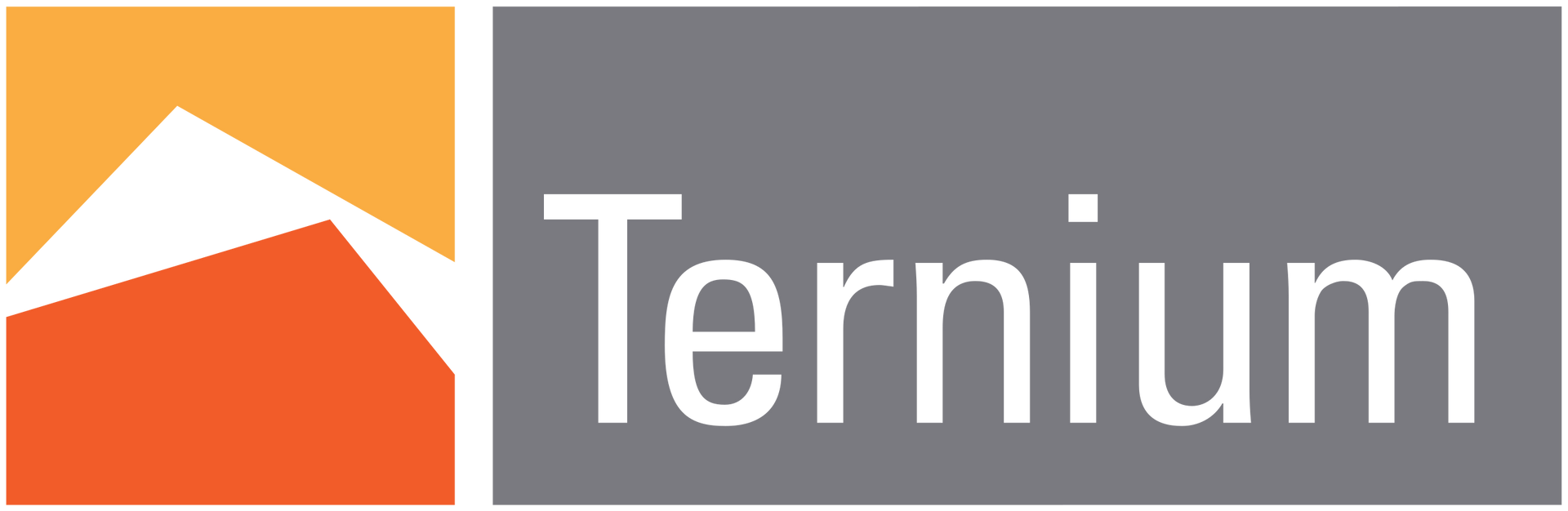 El logo de ternium es naranja y gris con un triángulo en el medio.
