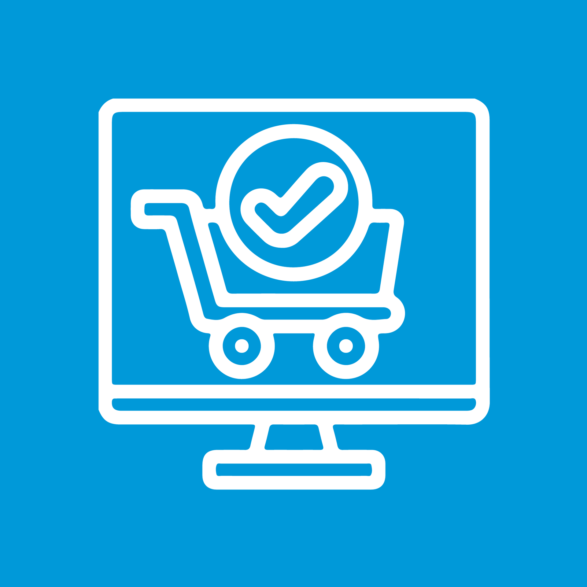 Un monitor de computadora con un carrito de compras y una marca de verificación.