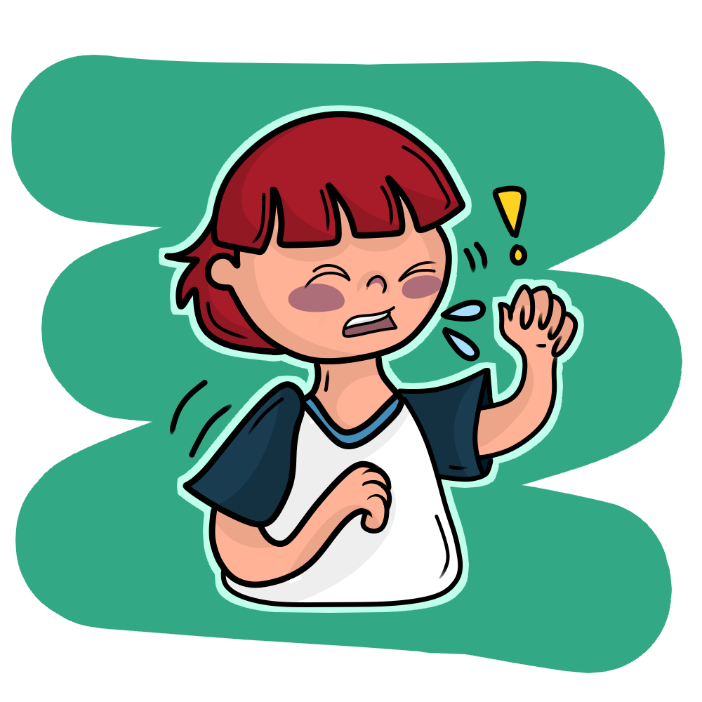 Dibujo de una niña tosiendo.