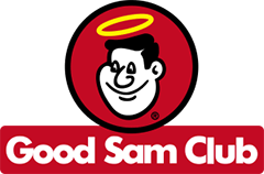 A good sam club logo with a smiling man in a red circle