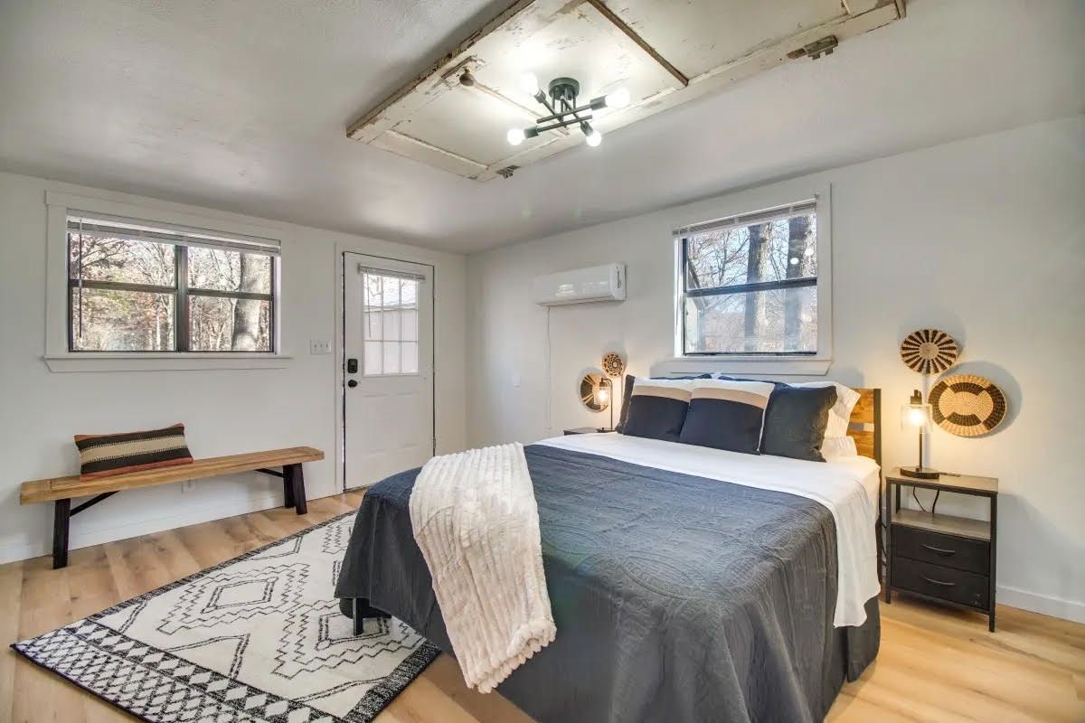 There is a large bed in the middle of the room.