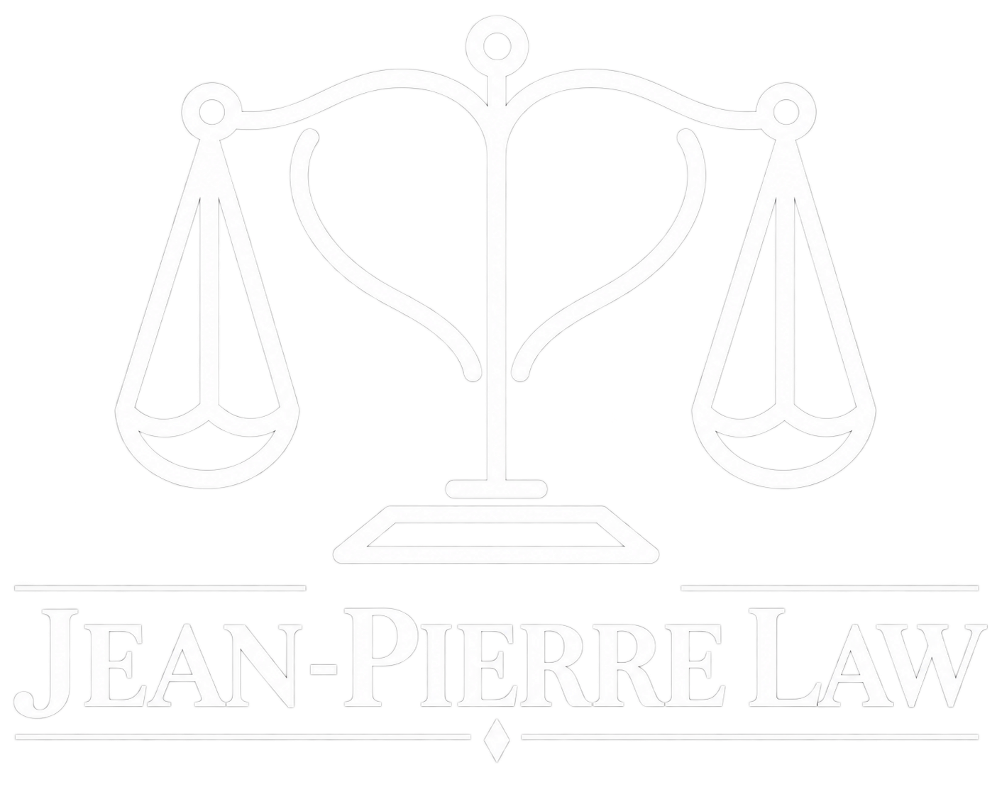 Law firm logo with a balance scale above the name Jean-Pierre Law