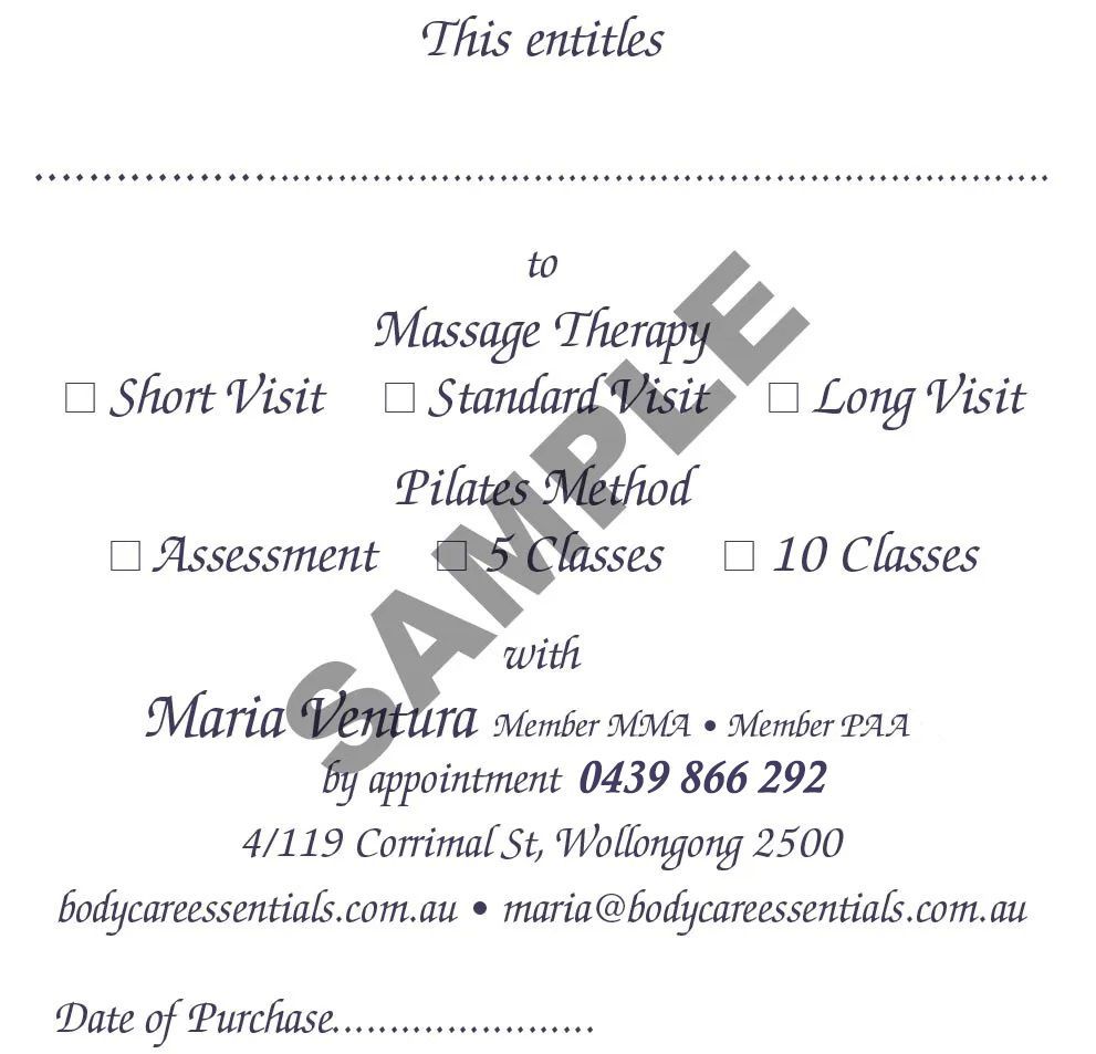 bodycare essentials gift voucher sample