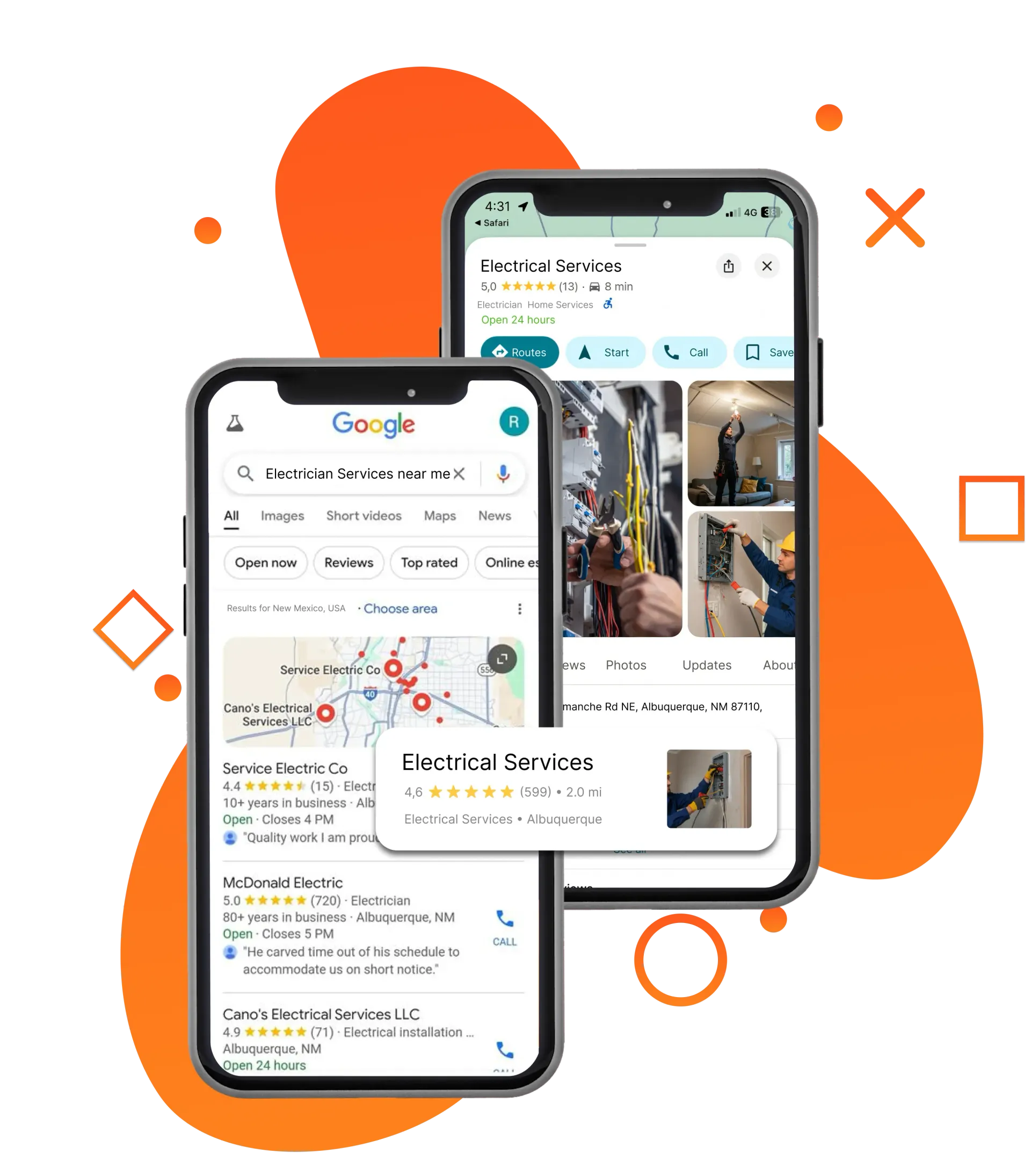 A cell phone is open to a google search page.