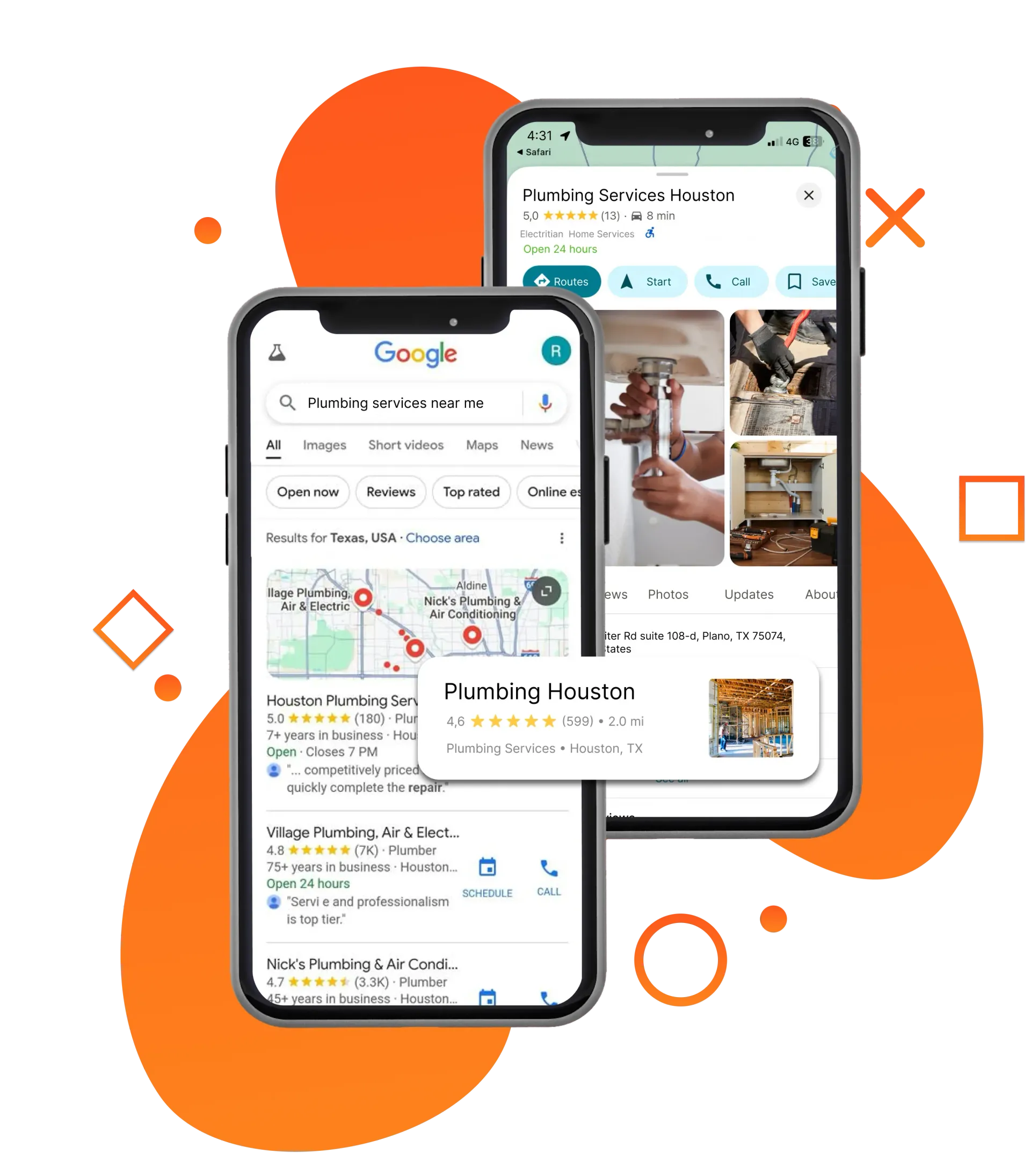 A cell phone is open to a google search page.
