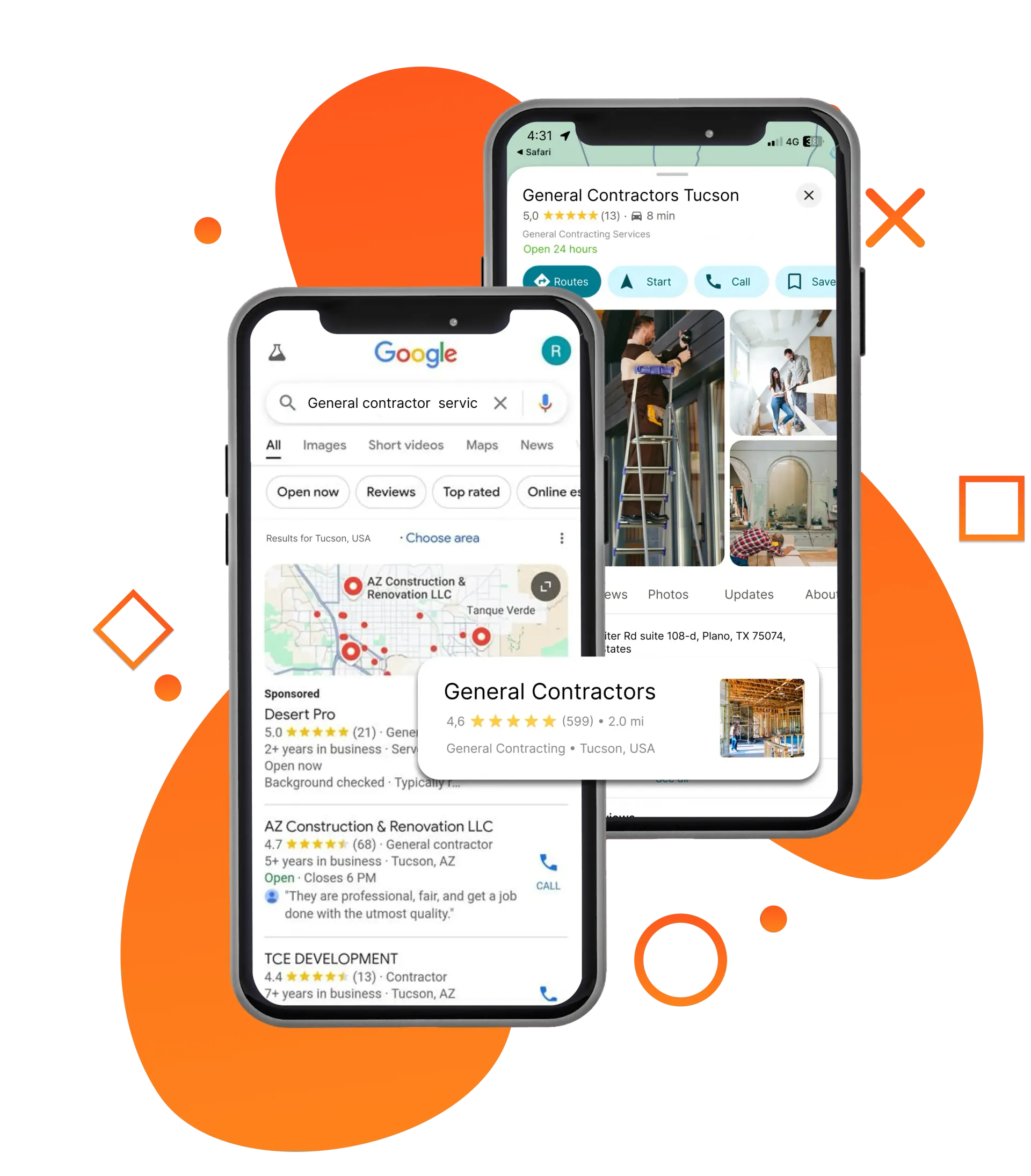 A cell phone is open to a google search page.