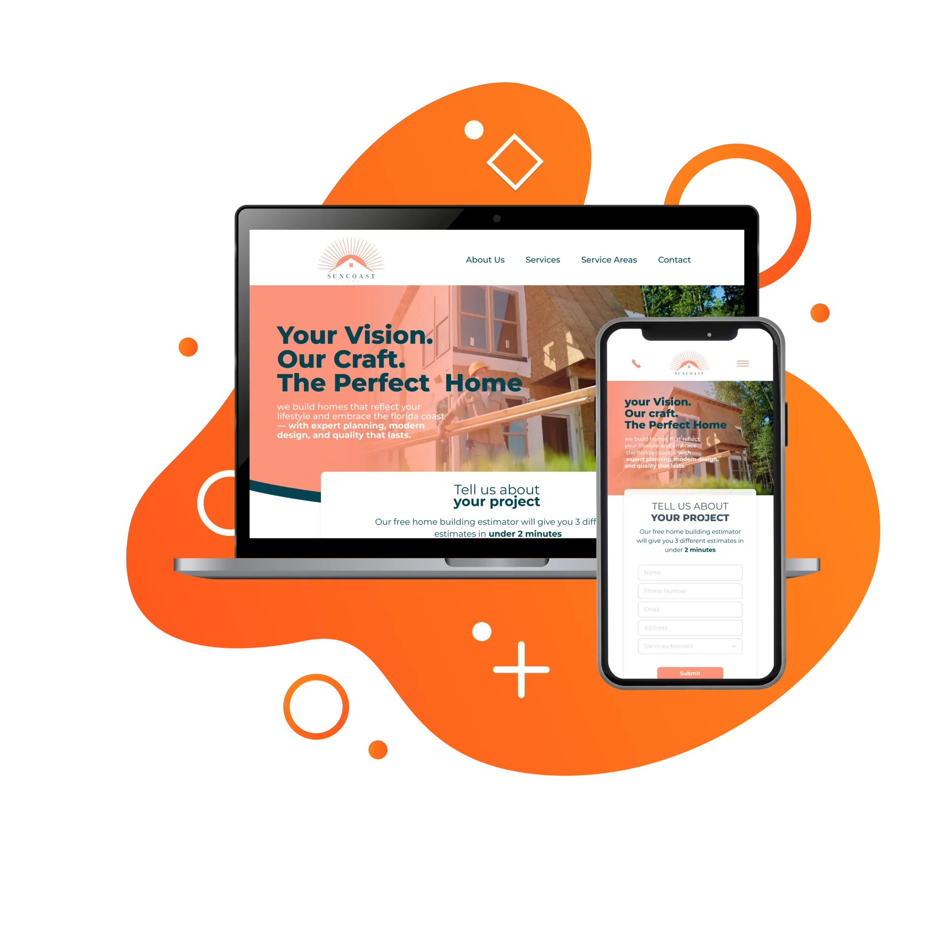 A phone with a roofing company website on it.