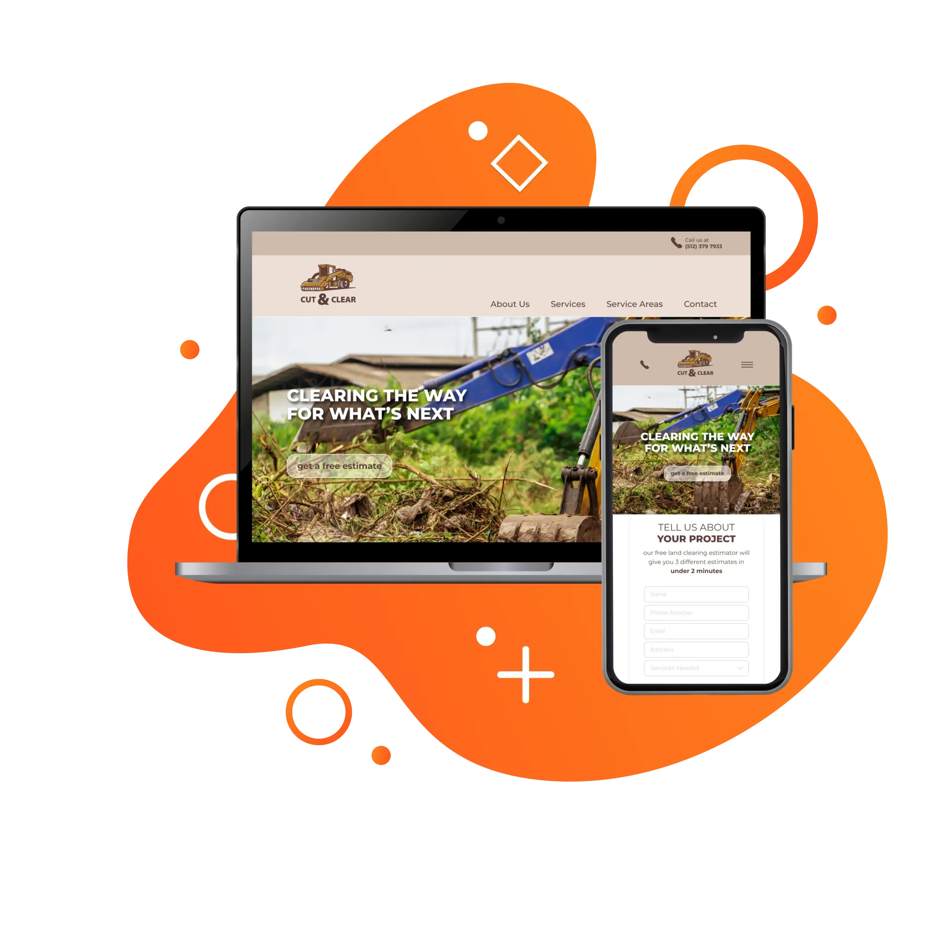A phone with a roofing company website on it.