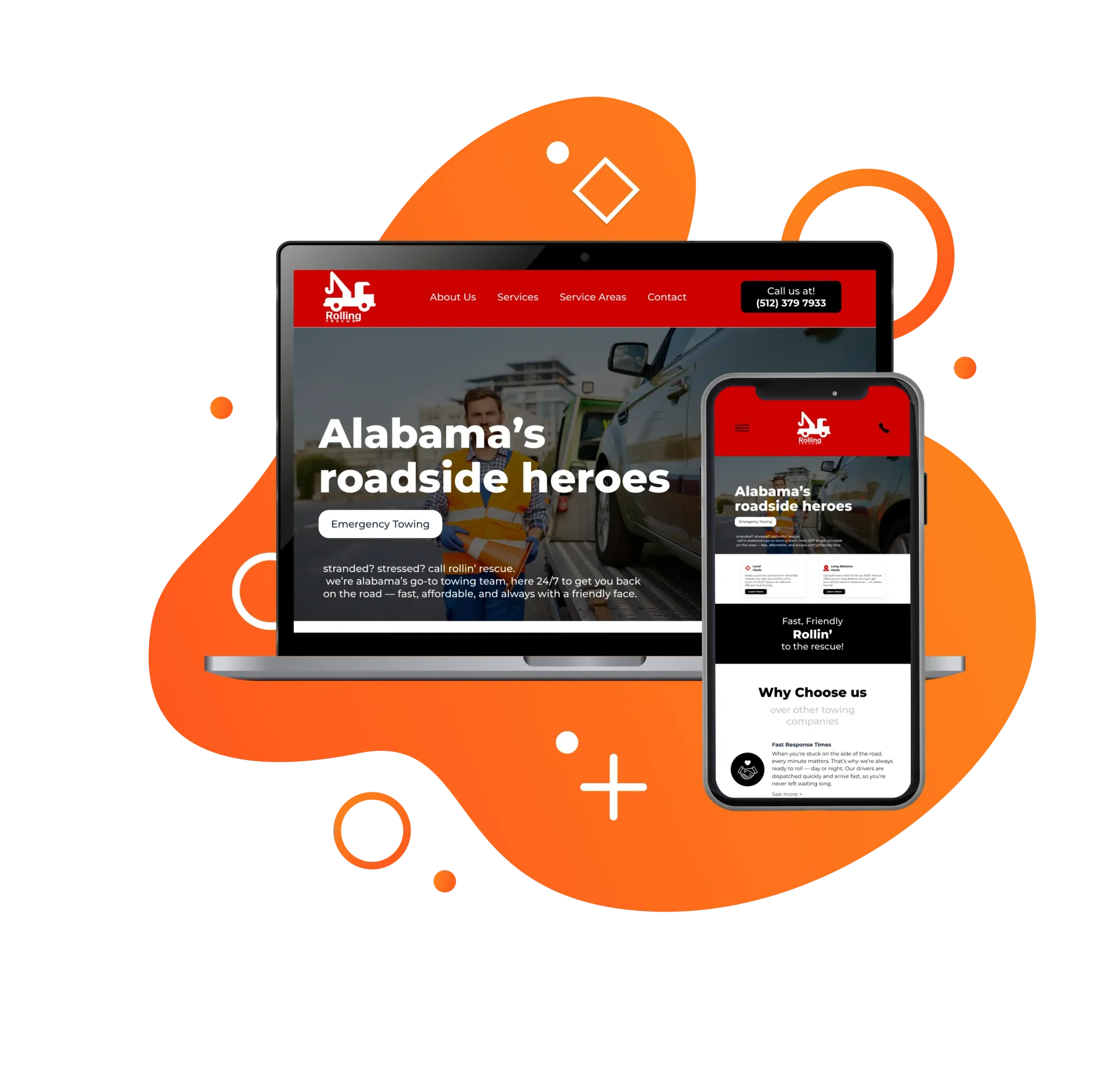 A phone with a roofing company website on it.