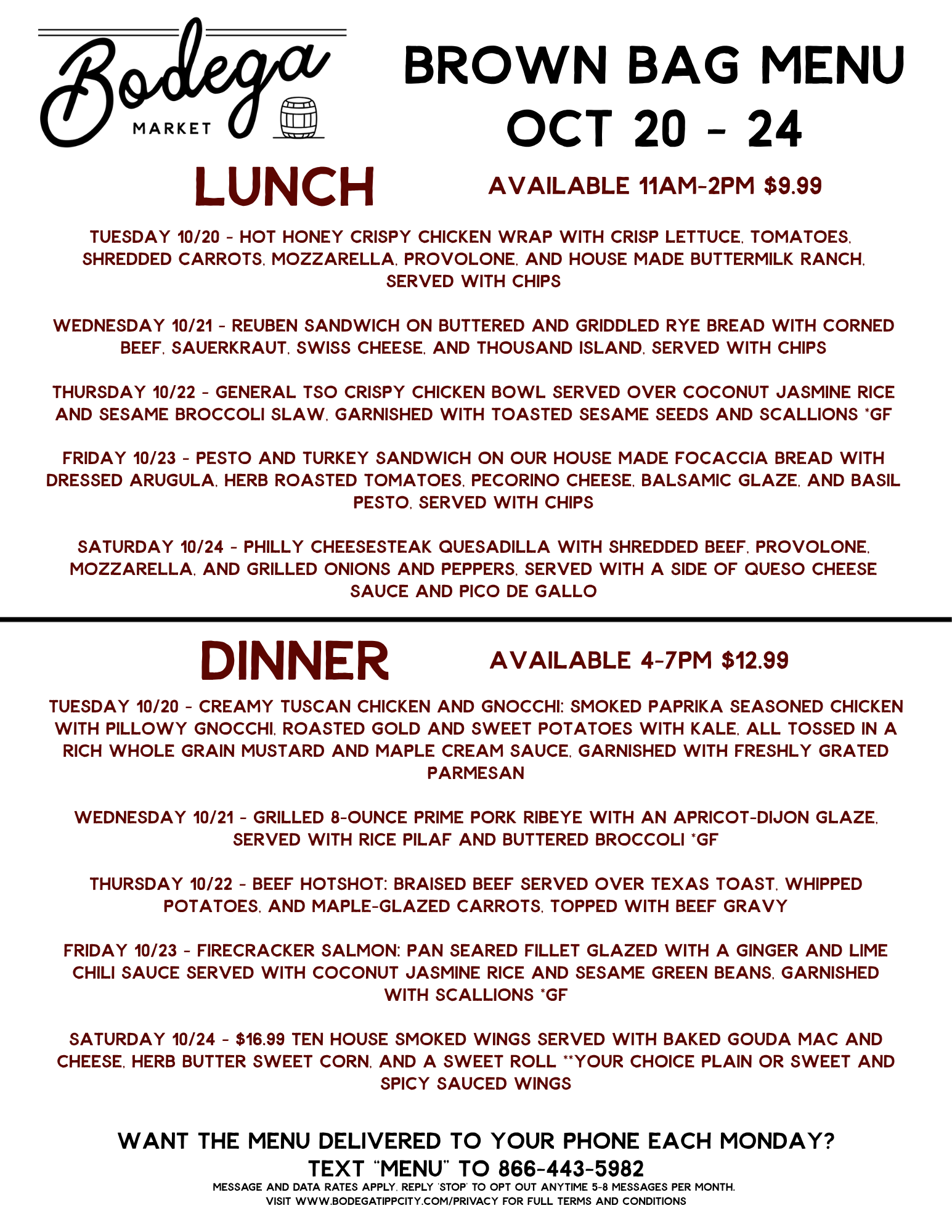 BODEGA WEEKLY BROWN BAG MENU