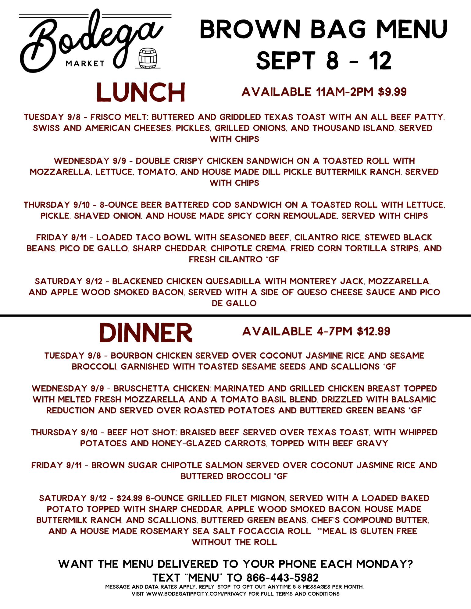 BODEGA WEEKLY BROWN BAG MENU
