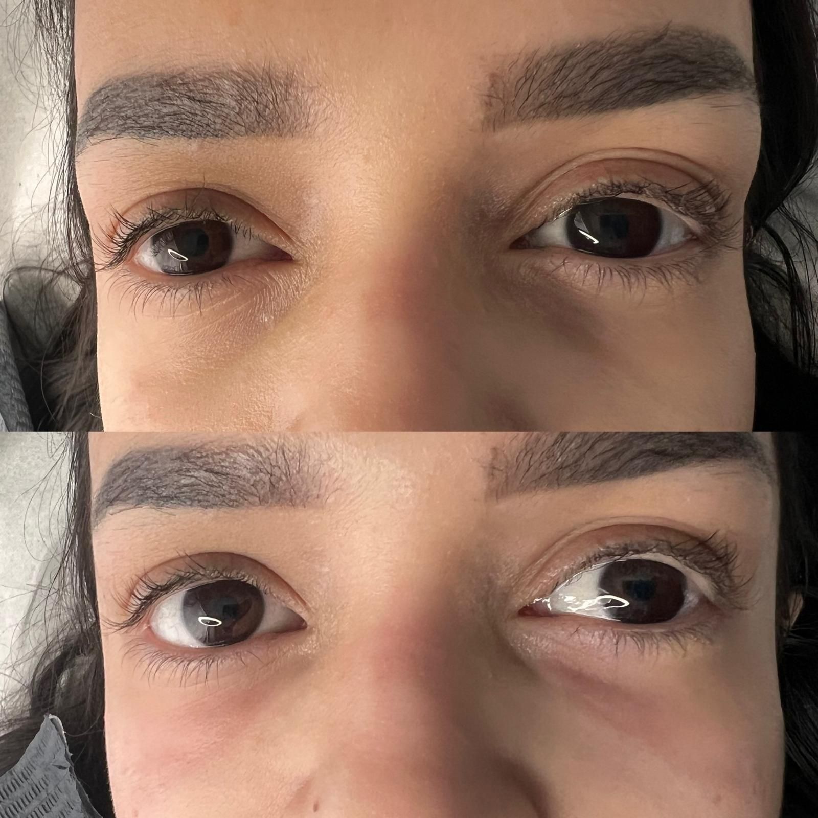 Before and after photo of eyes and brows