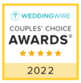 WeddingWire Couples' Choice Awards 2022 logo: Yellow square with text and five gold stars.