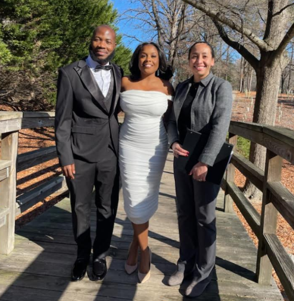 Celebrant, Bride & Groom at Lake Hening