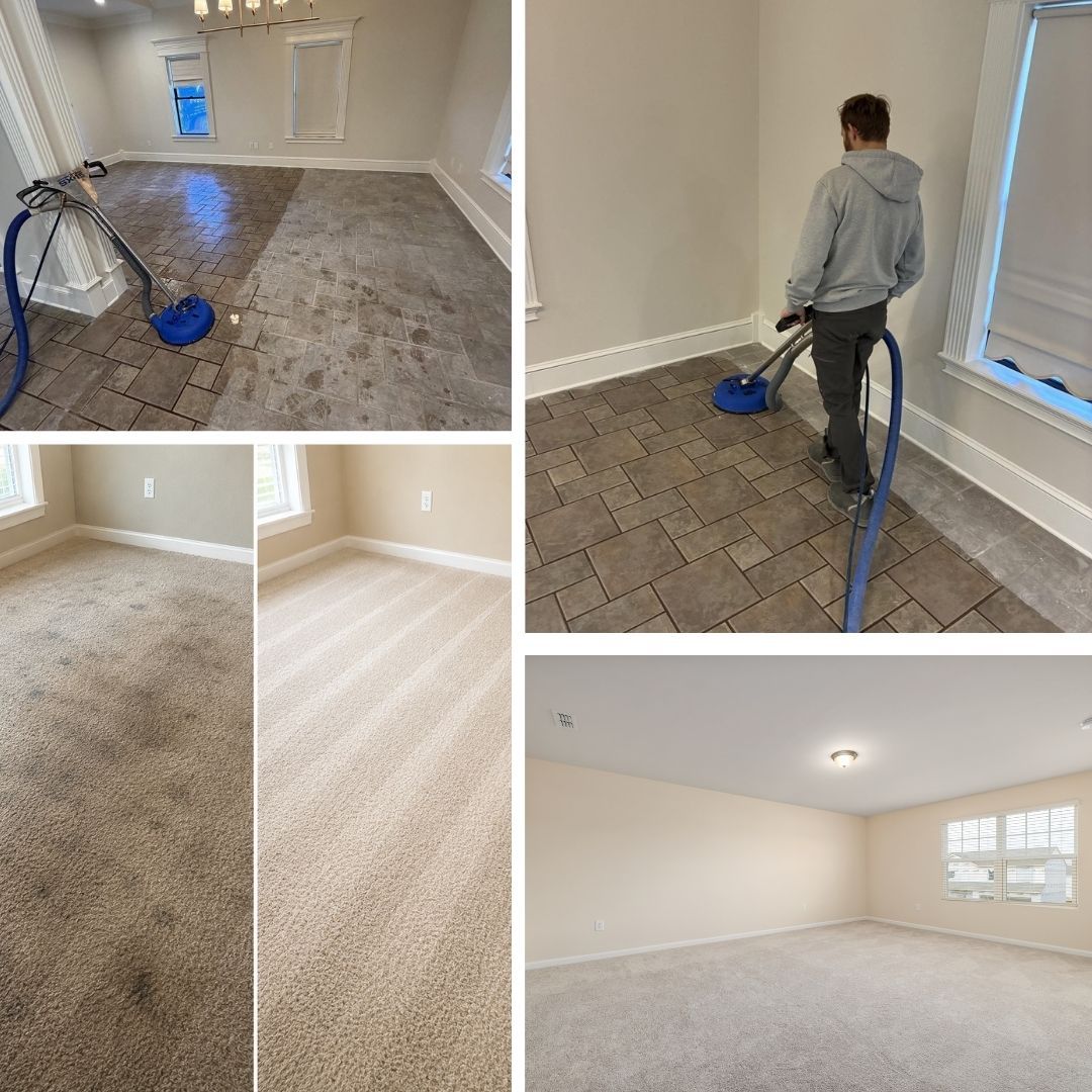 A collage of pictures of a room being remodeled