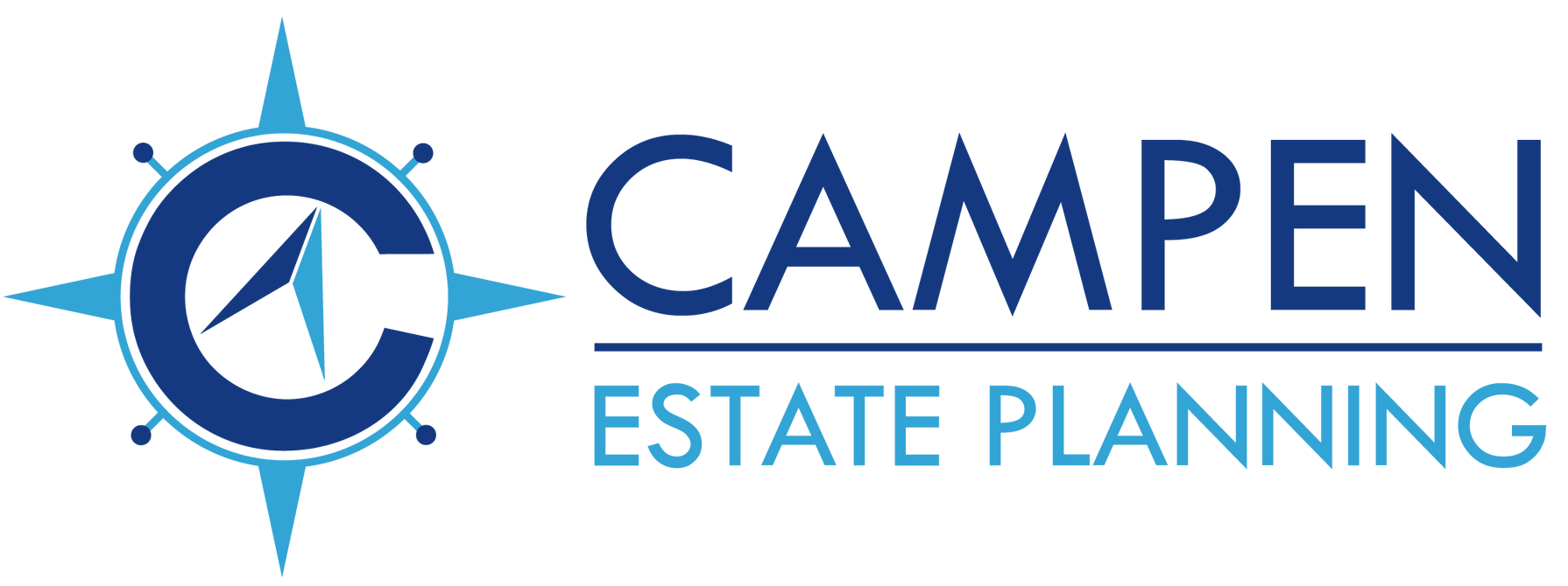 CAMPEN Estate Planning logo with blue compass icon and navy text on white background