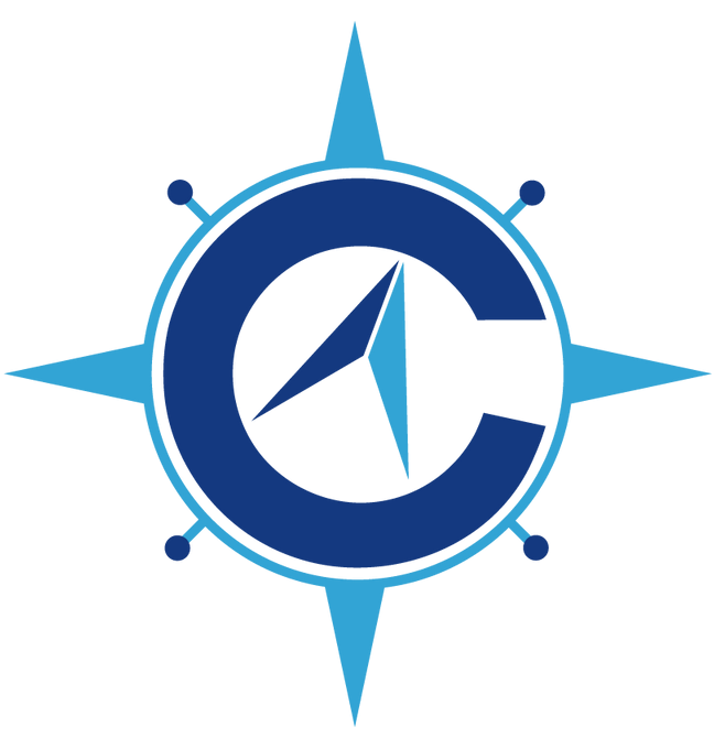Blue compass logo with a stylized “C” and arrow in the center