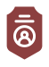 Red shield icon with a white person icon and two horizontal lines above it.