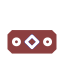 Brown badge with a white diamond in the center, flanked by two white circles.