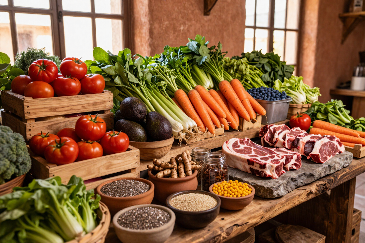 Familia cocinando con ingredientes orgánicos