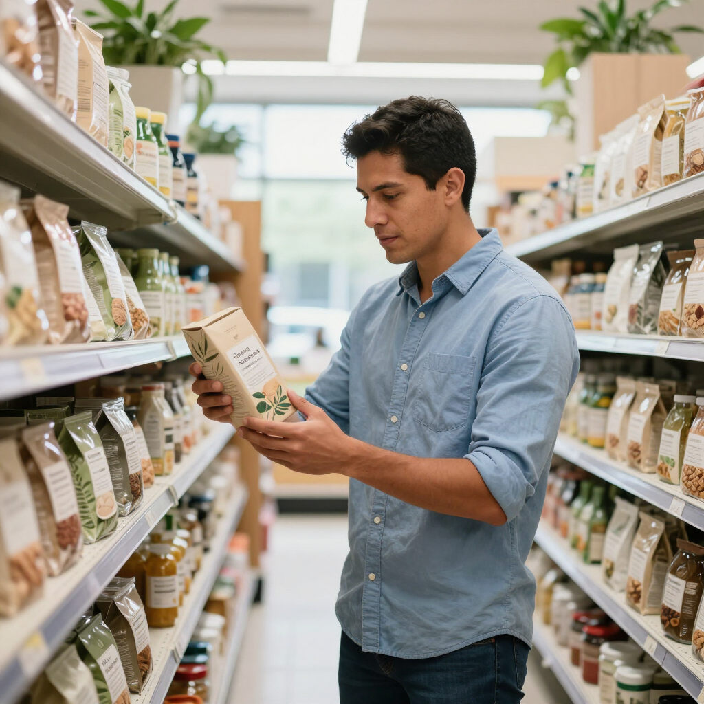 Cliente revisando productos orgánicos