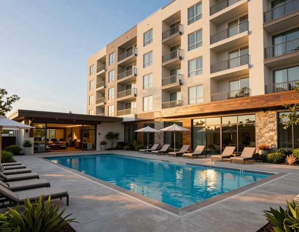 Large apartment complex with amenities
