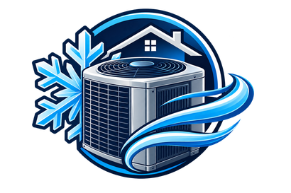 Blue HVAC unit with snowflake and house icon, suggesting home cooling or climate control
