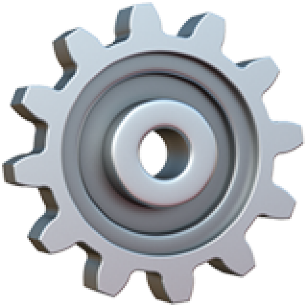 Gray metallic gear icon on a white background