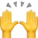 Two raised yellow hands with gray motion lines above them