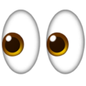Two cartoon eyes looking sideways, with brown irises and white sclerae.