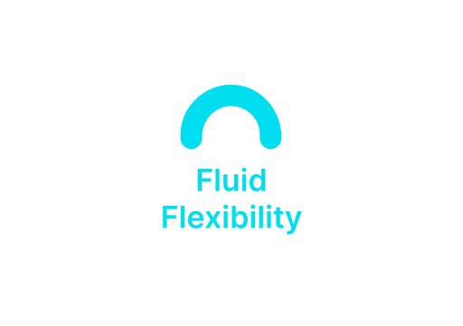 Turquoise Fluid Flexibility logo with a curved arch icon on a white background