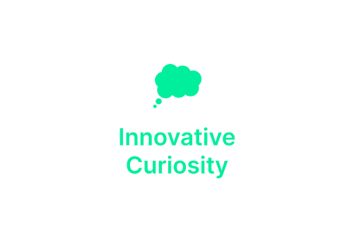 Green “Innovative Curiosity” logo with a thought bubble above the text