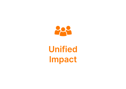 Orange “Unified Impact” logo with three people icons above the text