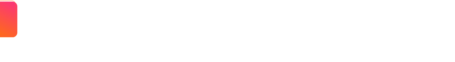 White screen with a small pink and orange gradient square in the top-left corner