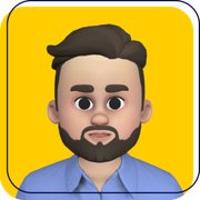 Cartoon avatar with dark hair and beard on a yellow background
