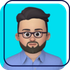 Cartoon avatar of a man with glasses, beard, and blue shirt on a turquoise background