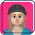 Cartoon avatar with blonde hair and cap on a pink-blue gradient background