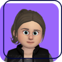 Cartoon avatar with brown hair and a black jacket on a purple gradient background