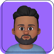 Cartoon avatar with dark hair and beard on a purple background
